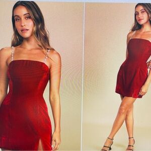 Lulus “Luxe Wine Red Velvet Rhinestone Bodycom “dress